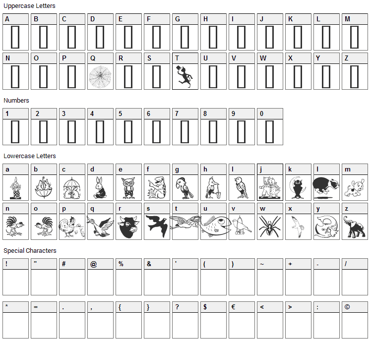 Karen Helene Dingbats Font Character Map