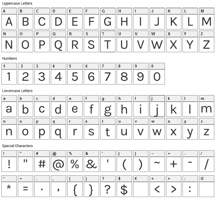 Karla Font Character Map