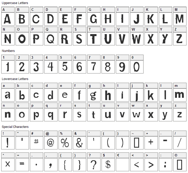 Karloff Bold Font Character Map