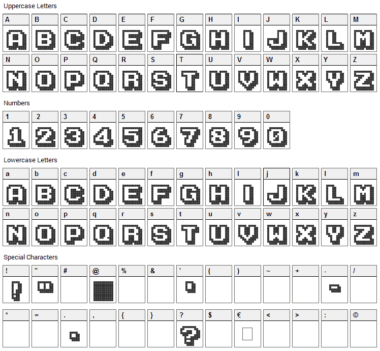 Karmatic Arcade Font Character Map