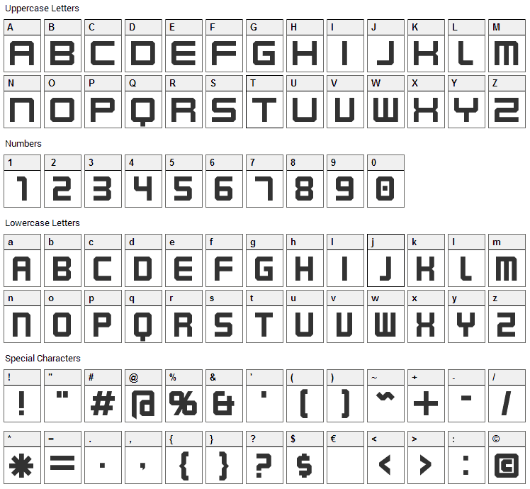 Karnivore Font Character Map