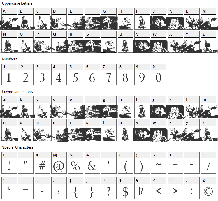 Karyna Feet Font Character Map
