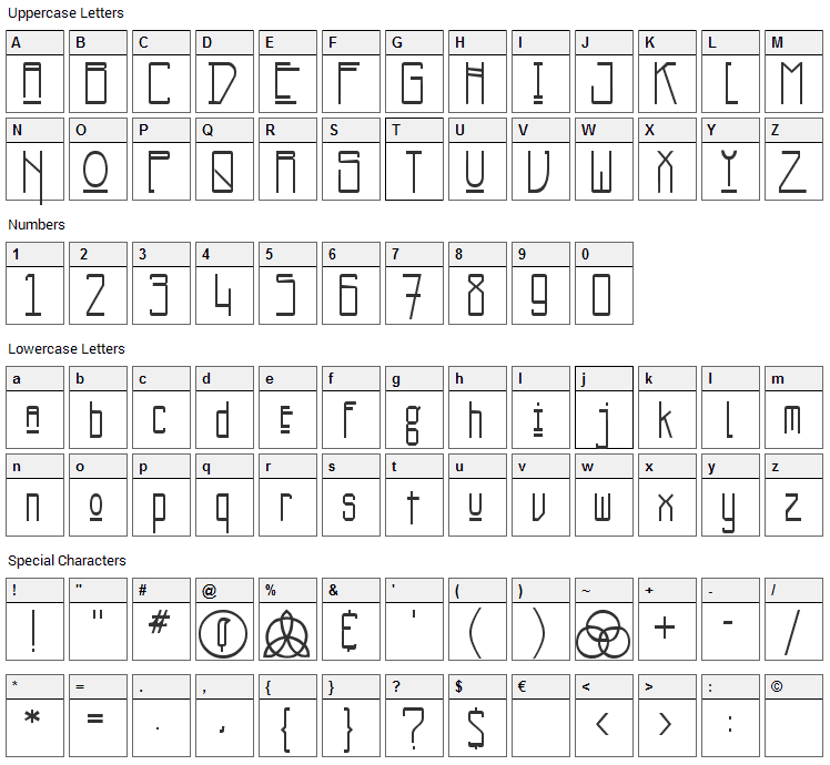 Kashmir Font Character Map