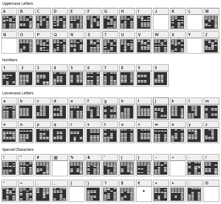 Katakana, block Font Character Map