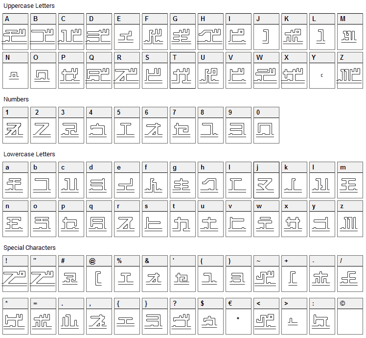 Katakana, pipe Font Character Map