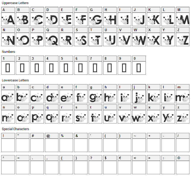 Katzcatz KG Font Character Map