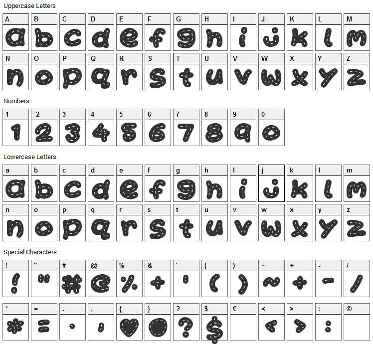 Kawaii Stitch Font Character Map