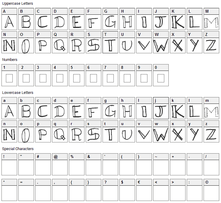 Kega Font Character Map