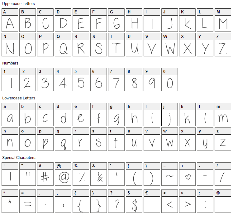 Kelli Lynn Font Character Map