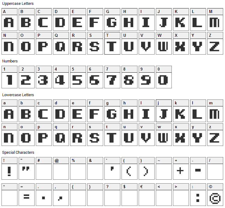 Kemco Pixel Font Character Map