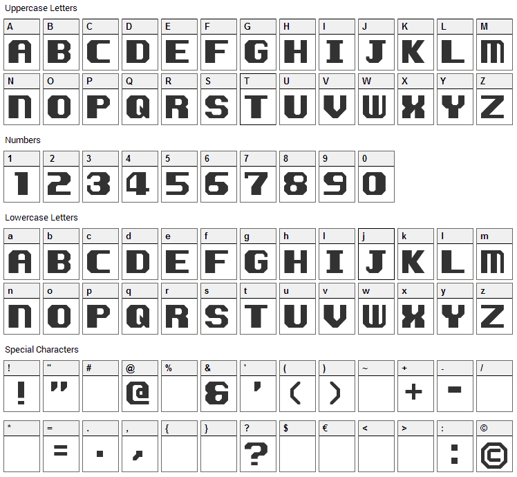 Kemco Smooth Font Character Map