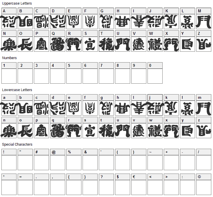 Kemuri Font Character Map