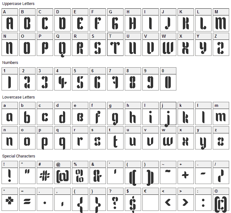 Kenia Font Character Map