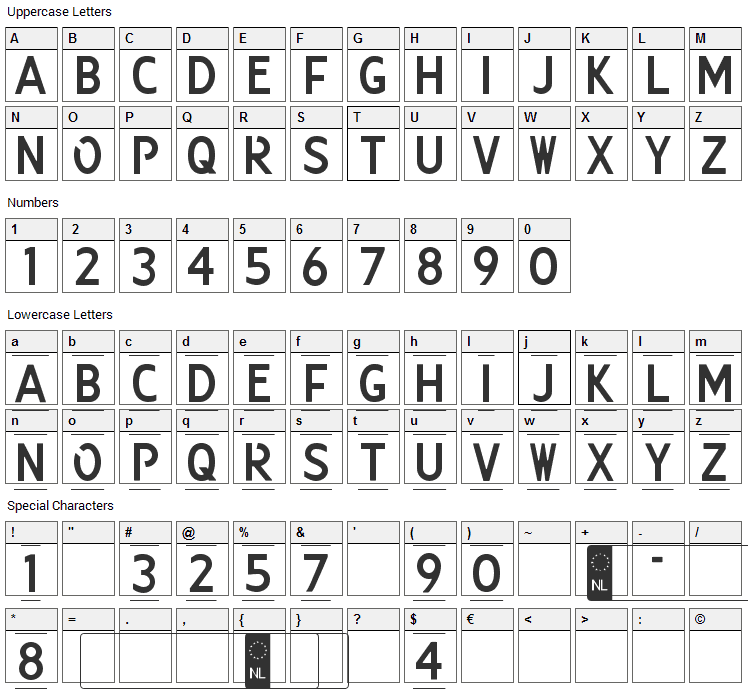 Kenteken Font Character Map