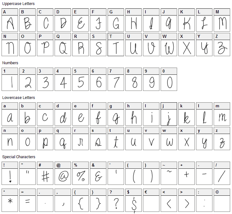 Kenzie Font Character Map