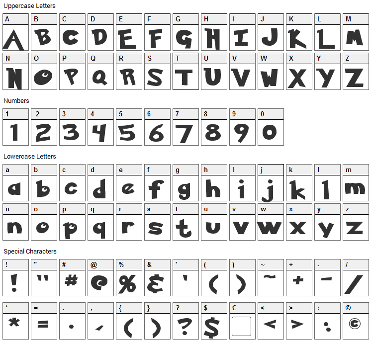 Ketchum Font Character Map