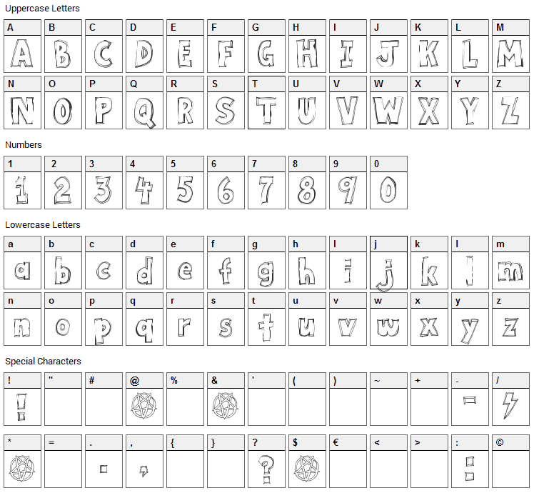 Key Tab Metal Font Character Map