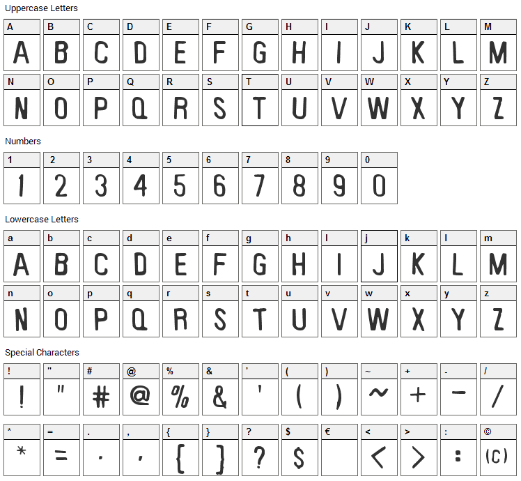 Keyboard Plaque Font Character Map