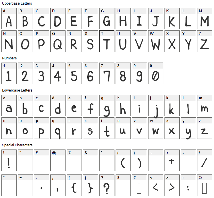 Keys Comic Font Character Map