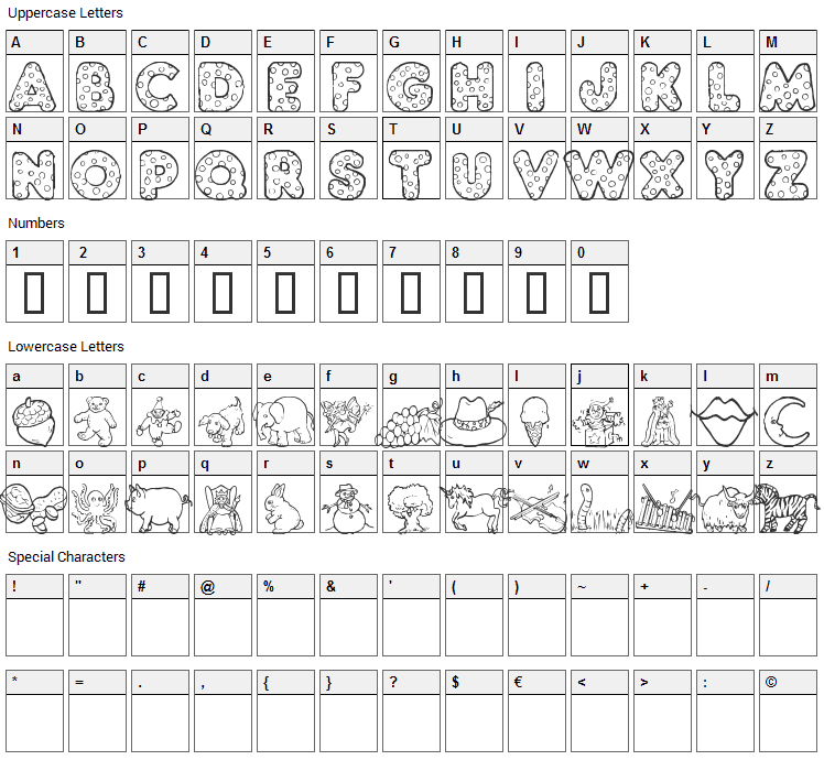 KG ABCs Dingbats Font Character Map
