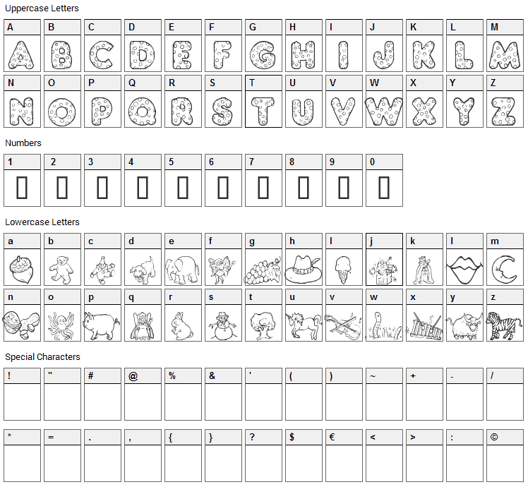 KG ABCs Font Character Map