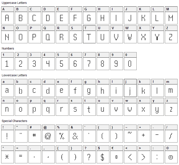 Kharon 4a Font Character Map