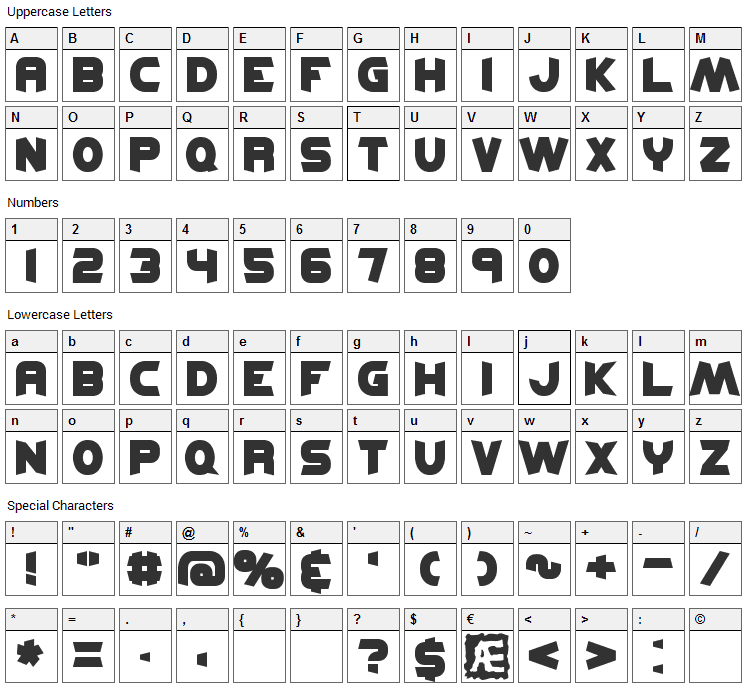 Kickflip Font Character Map