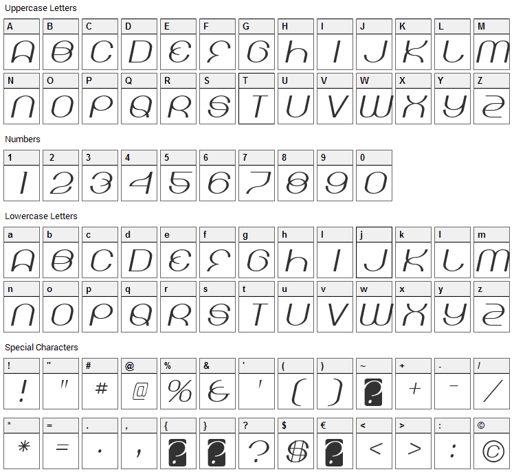 Kicking Limos Font Character Map