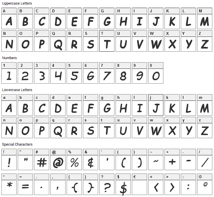 Kid Cobalt Font Character Map