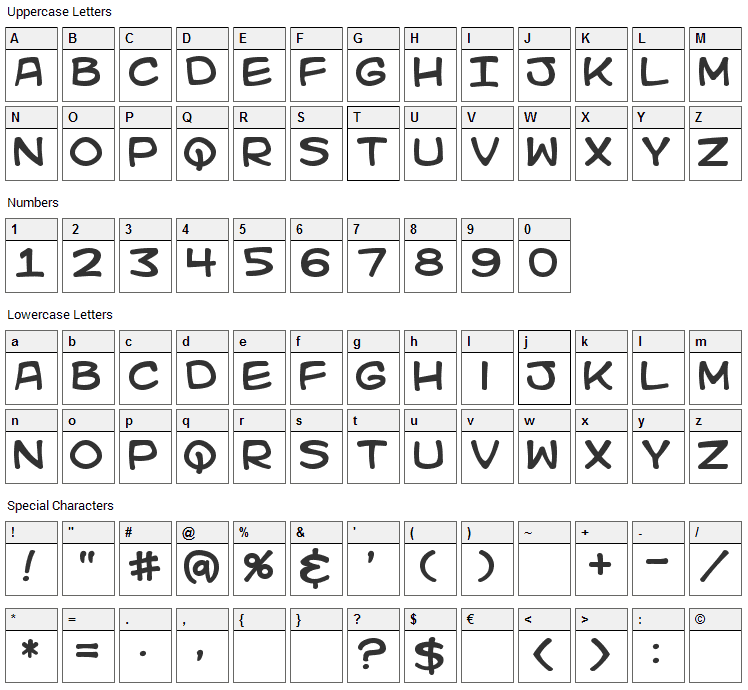 Kid Kosmic Font Character Map
