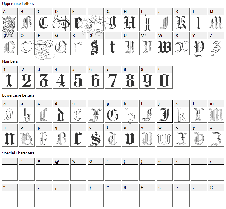 Kidnapped at German Lands Font Character Map