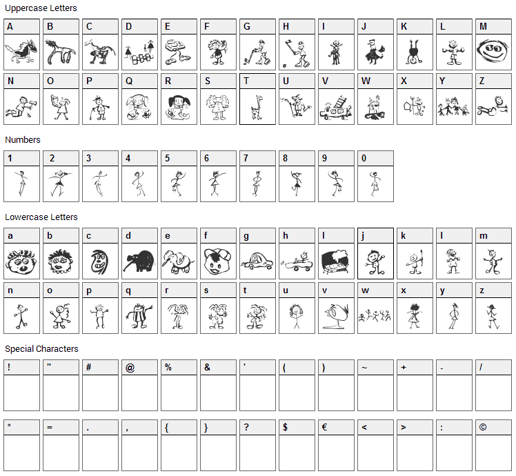 Kids Drawings Font Character Map