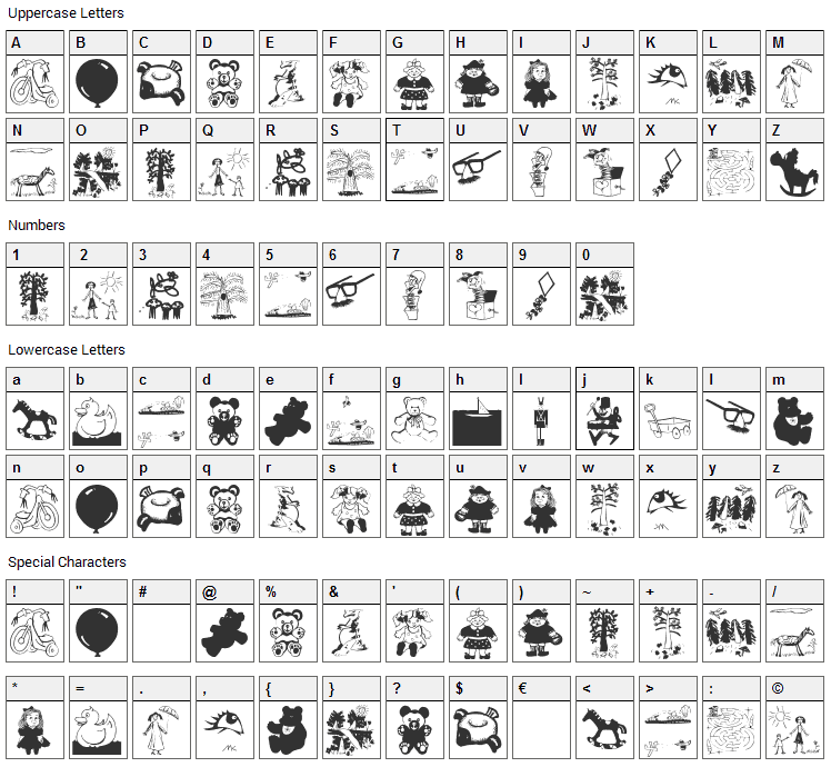 Kids Stuff Font Character Map