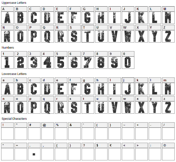 Kill Em All Font Character Map