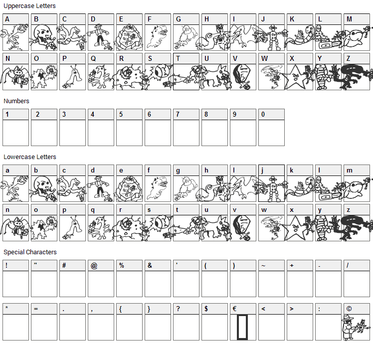 Kill me Craig Font Character Map