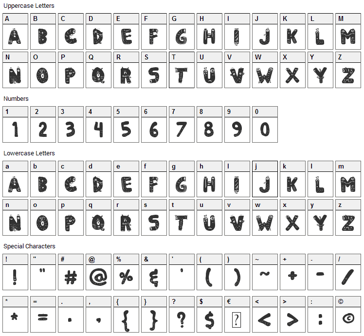 Killed Vespertine Font Character Map