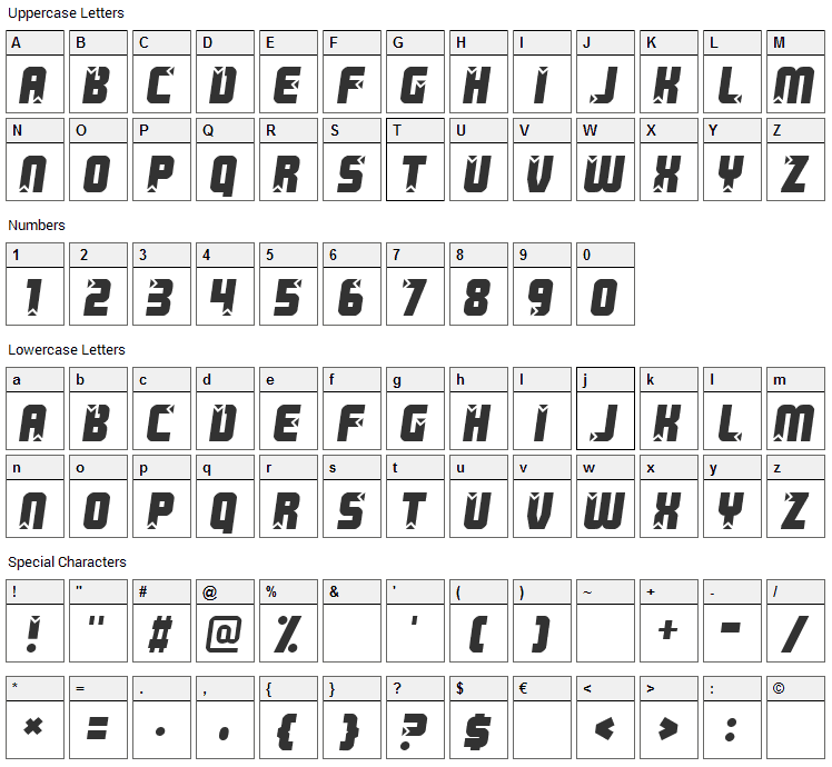 Killer Boots Font Character Map