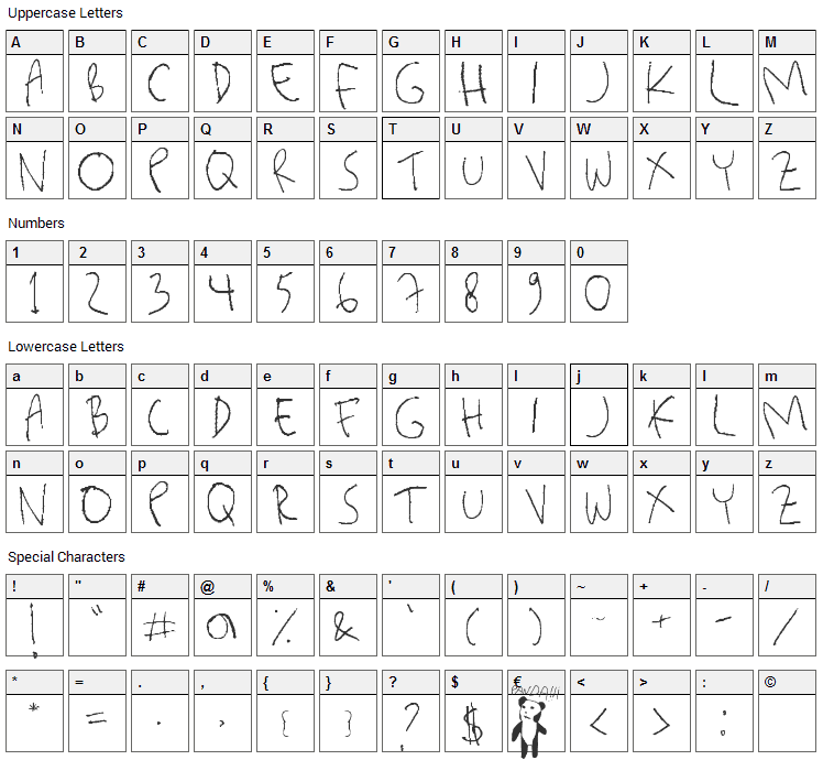 Killerpanda Font Character Map