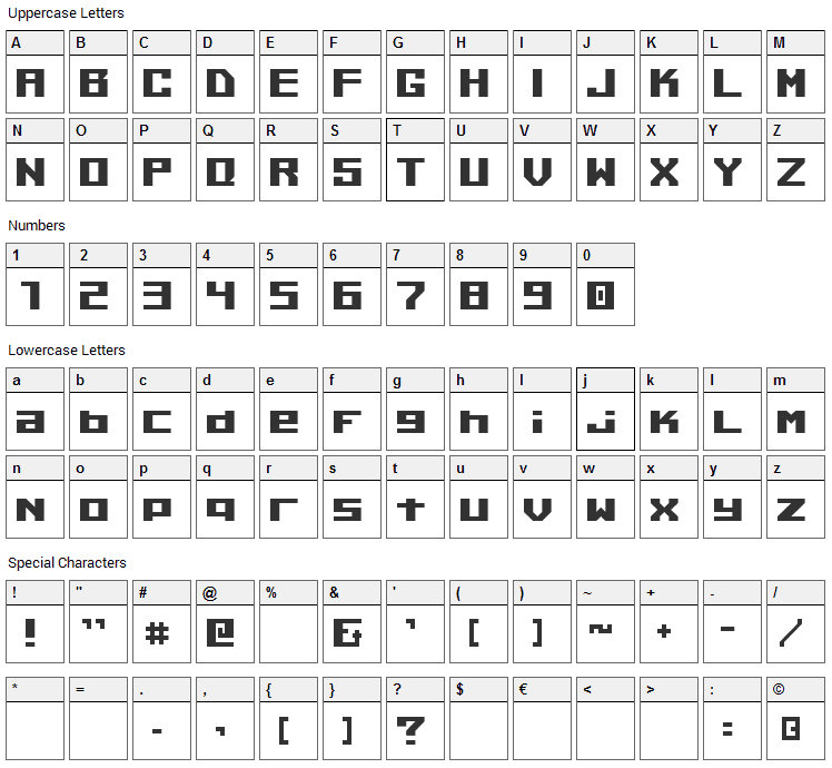 Kiloton Font Character Map