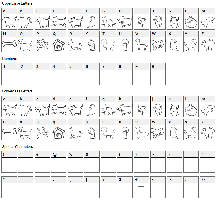 Kiltro Font Character Map