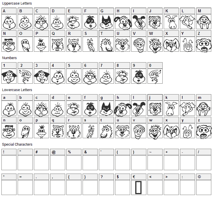 Kims Toons Font Character Map