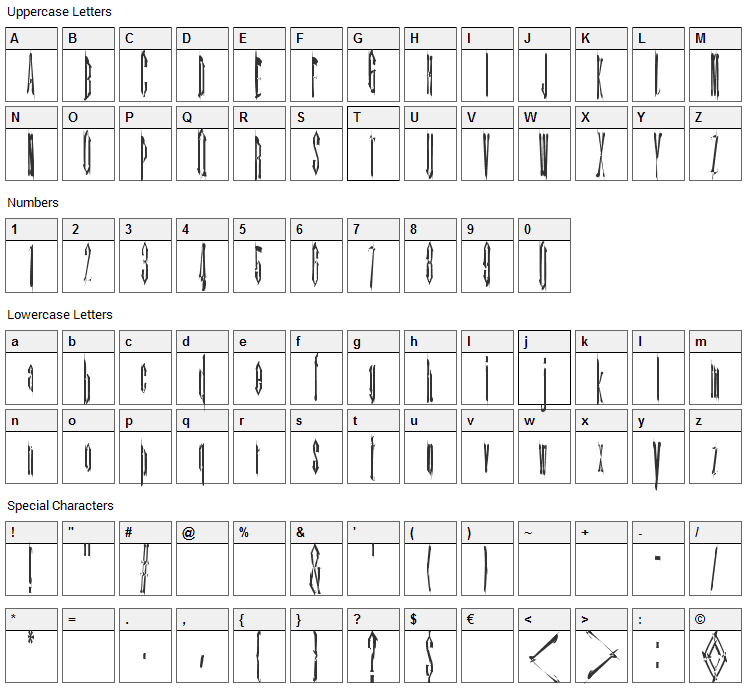 Kinderfeld Font Character Map