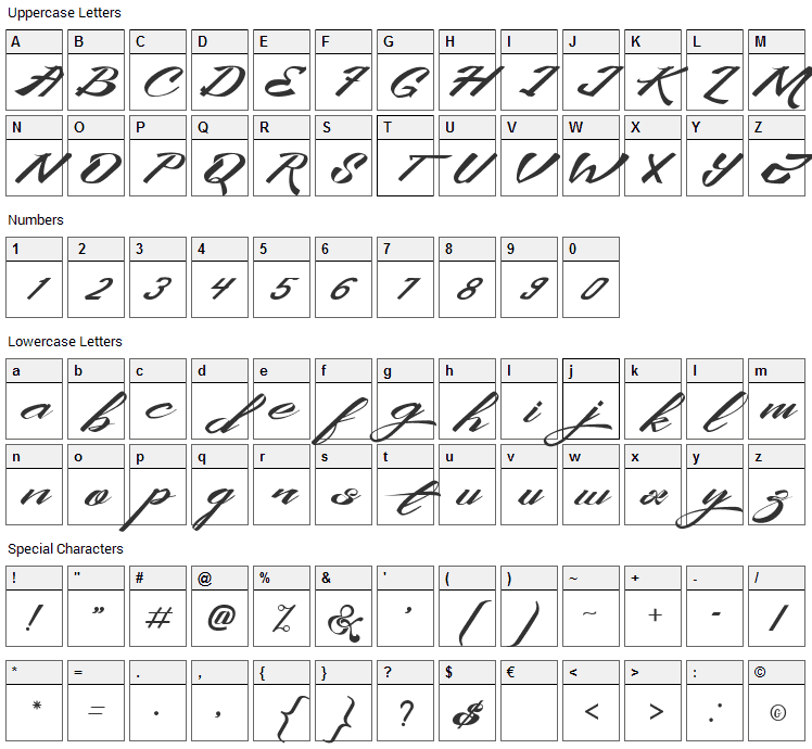 King City Font Character Map