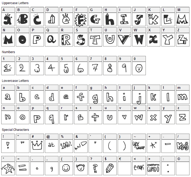 King Education Center Font Character Map