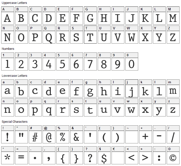 King Font Character Map