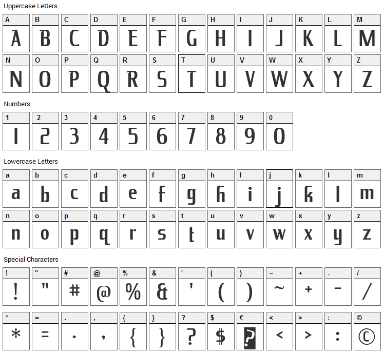 King Richard Font Character Map