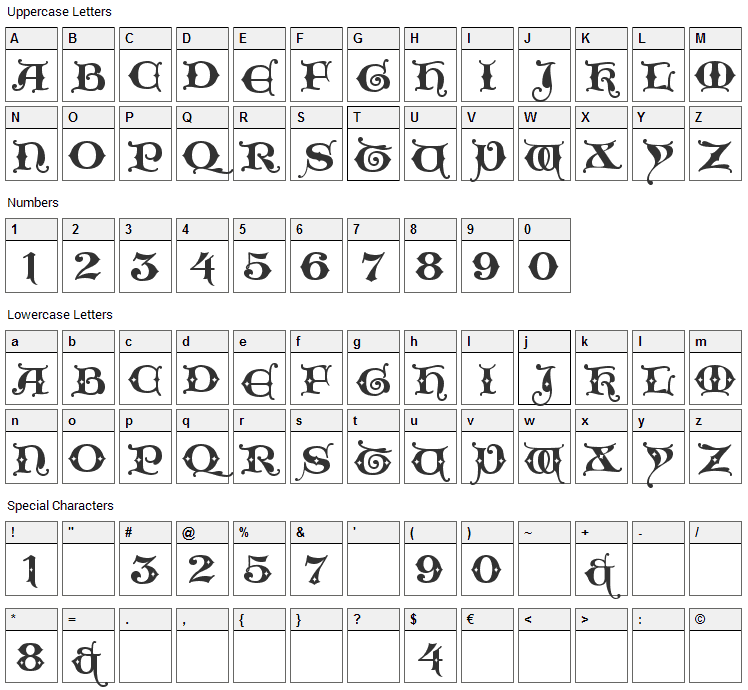 King Xmas Font Character Map