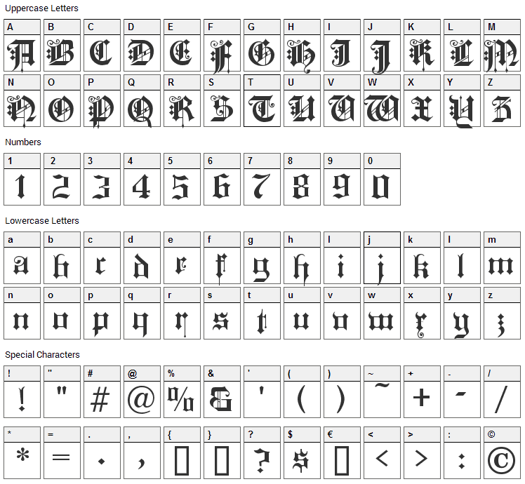 Kings Cross Font Character Map