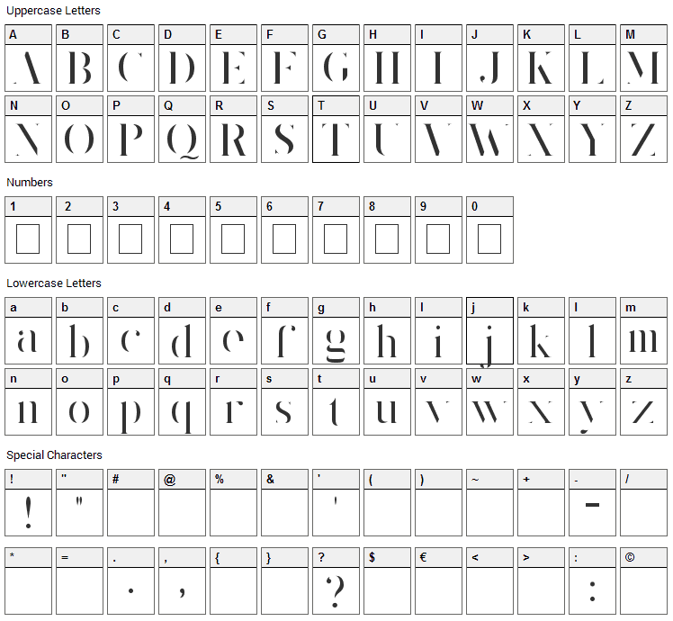 Kings Gambit Font Character Map