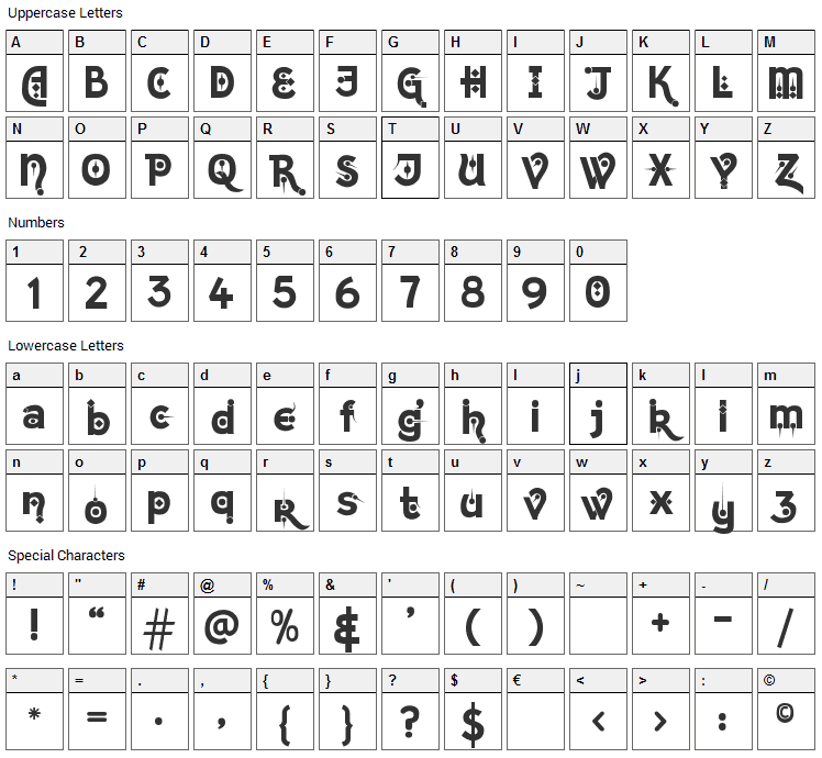 Kingthings Chimaera Font Character Map